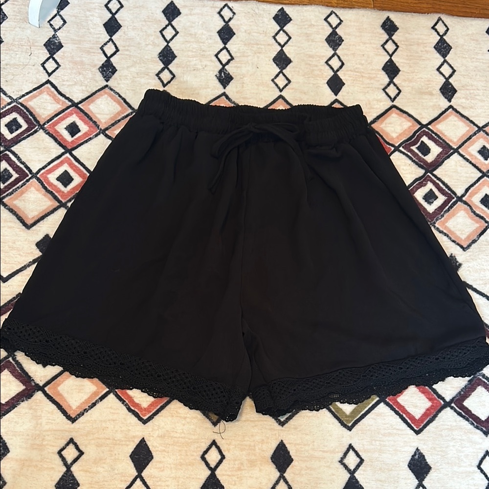 Women's Black Lace Trim Shorts
